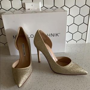 Manolo Blahnik Metallic Collina Glitter Pump